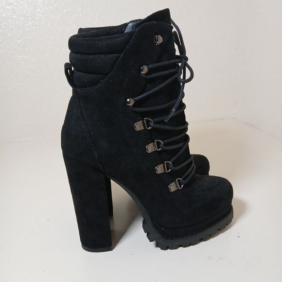 Liliana Black 5 inch lace up ankle boots Womens Size 6 Faux Suede #A5 - Picture 3 of 8